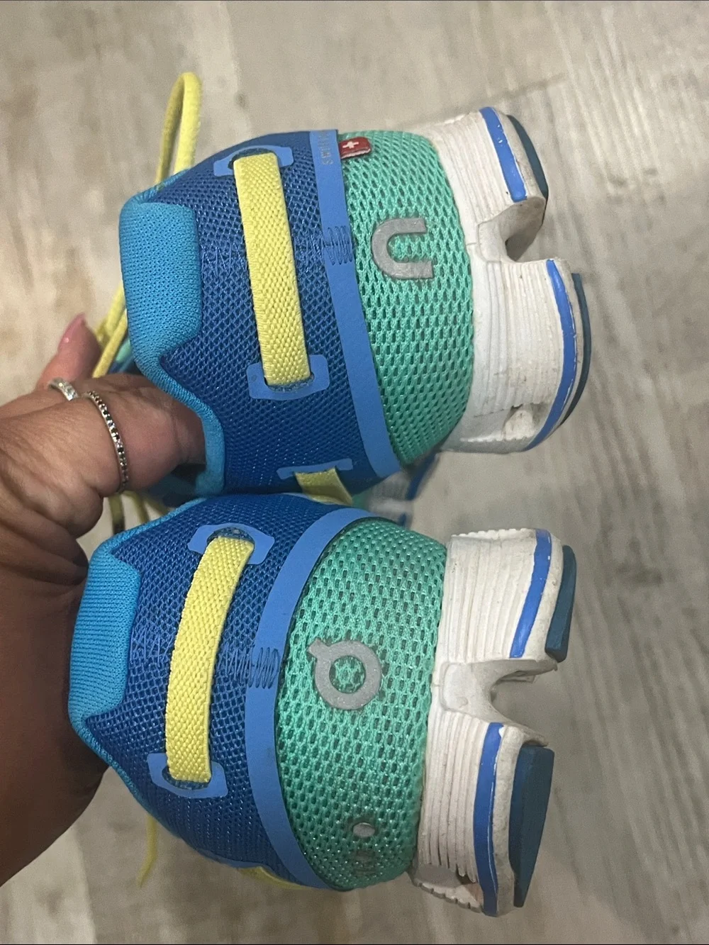 On Running Kids Sneakers in Teal, Blue & Yellow
